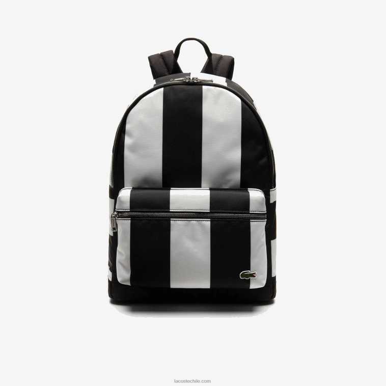 hombres Lacoste negro blanco 279 mochila live a rayas con bolsa removible N6XZ22055