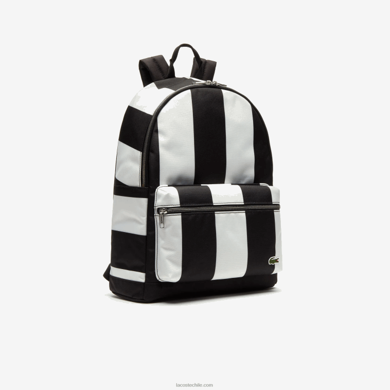 hombres Lacoste negro blanco 279 mochila live a rayas con bolsa removible N6XZ22055