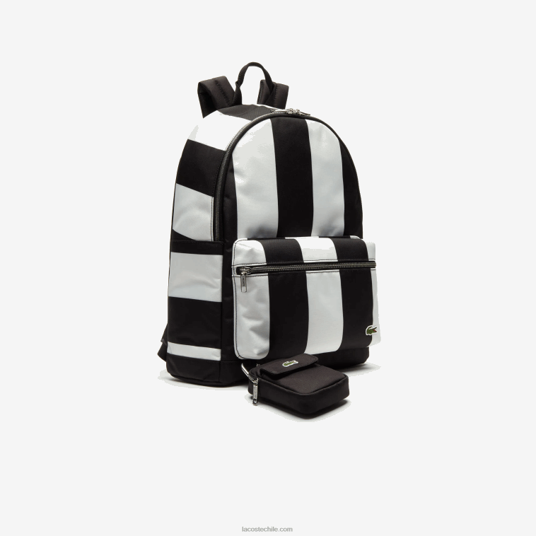 hombres Lacoste negro blanco 279 mochila live a rayas con bolsa removible N6XZ22055
