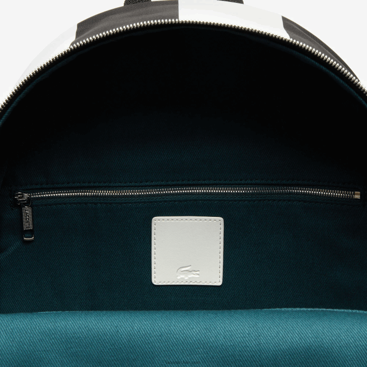 hombres Lacoste negro blanco 279 mochila live a rayas con bolsa removible N6XZ22055