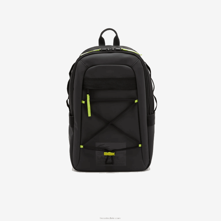 hombres Lacoste negro lima k68 mochila repelente al agua con cordones elásticos N6XZ22085