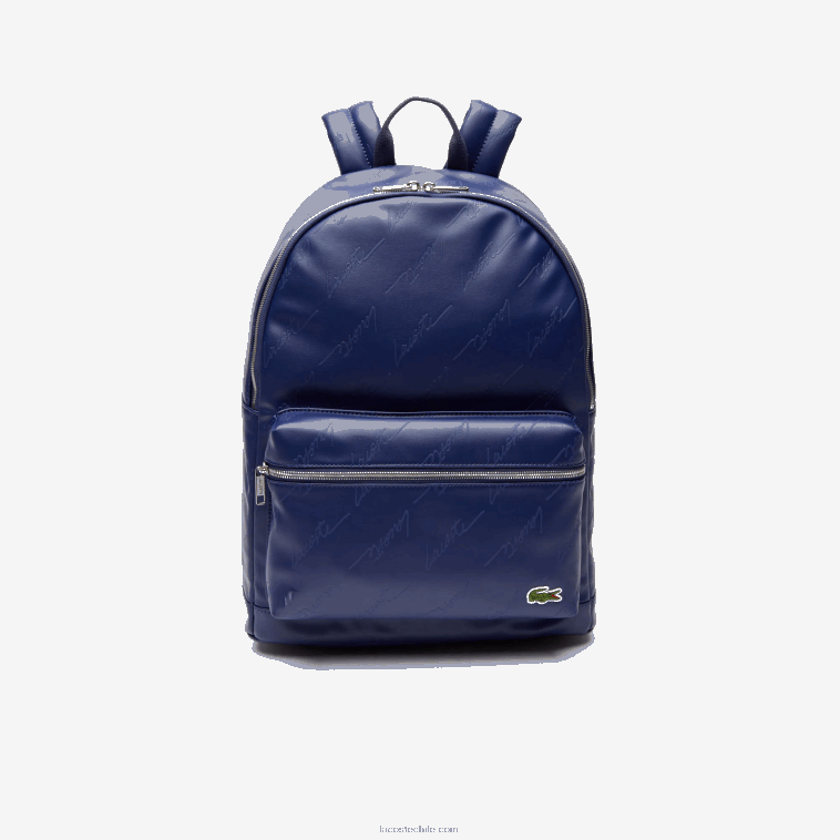 hombres Lacoste profundidades azules e62 mochila con cremallera y estampado de la firma en vivo N6XZ22047