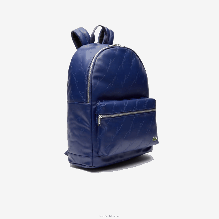 hombres Lacoste profundidades azules e62 mochila con cremallera y estampado de la firma en vivo N6XZ22047