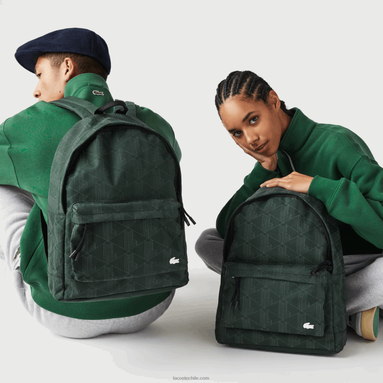 hombres Lacoste sinople monograma l22 mochila con estampado de monograma reflectante N6XZ22072