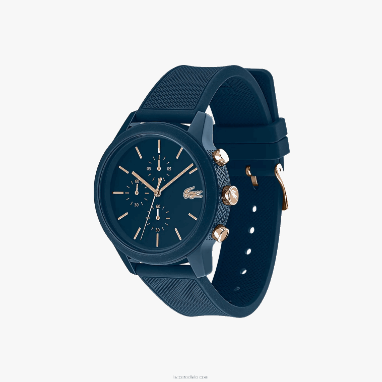 hombres Lacoste azul 000 Reloj 12.12 con correa de petit piqué de silicona azul marino N6XZ22314