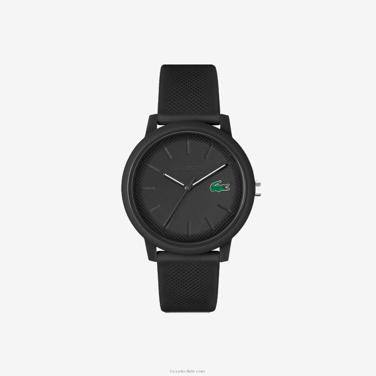 hombres Lacoste negro 000 Reloj 12.12 con correa de silicona negra. N6XZ22191