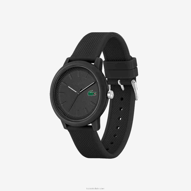 hombres Lacoste negro 000 Reloj 12.12 con correa de silicona negra. N6XZ22191