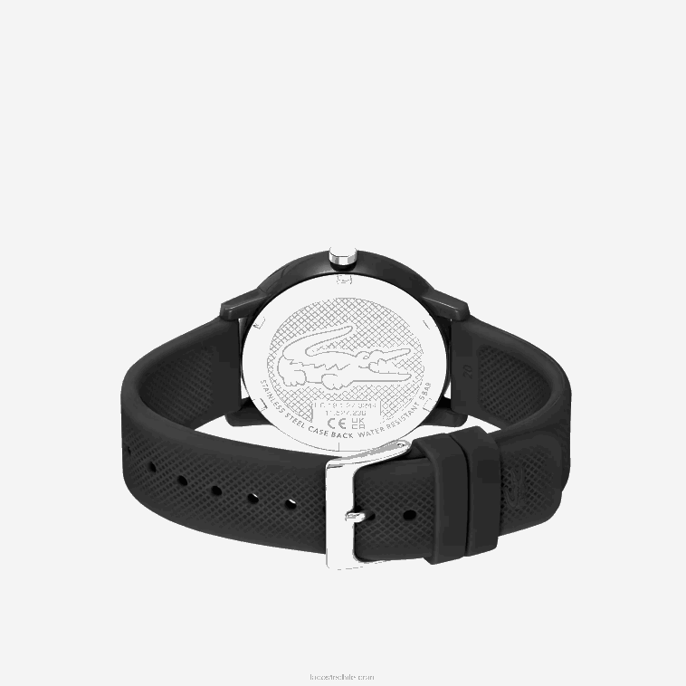 hombres Lacoste negro 000 Reloj 12.12 con correa de silicona negra. N6XZ22191