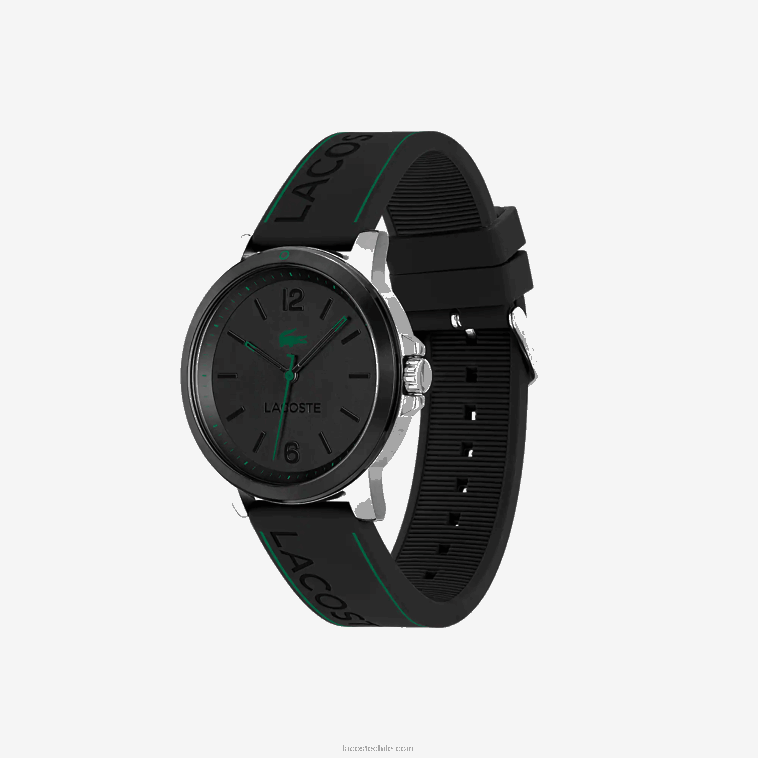 hombres Lacoste negro 000 reloj court 3 agujas silicona negra N6XZ22156