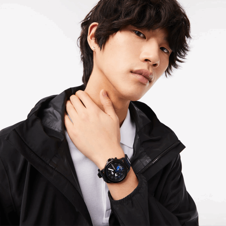 hombres Lacoste negro 000 reloj de silicona negra multifuncional de resistencia N6XZ22199