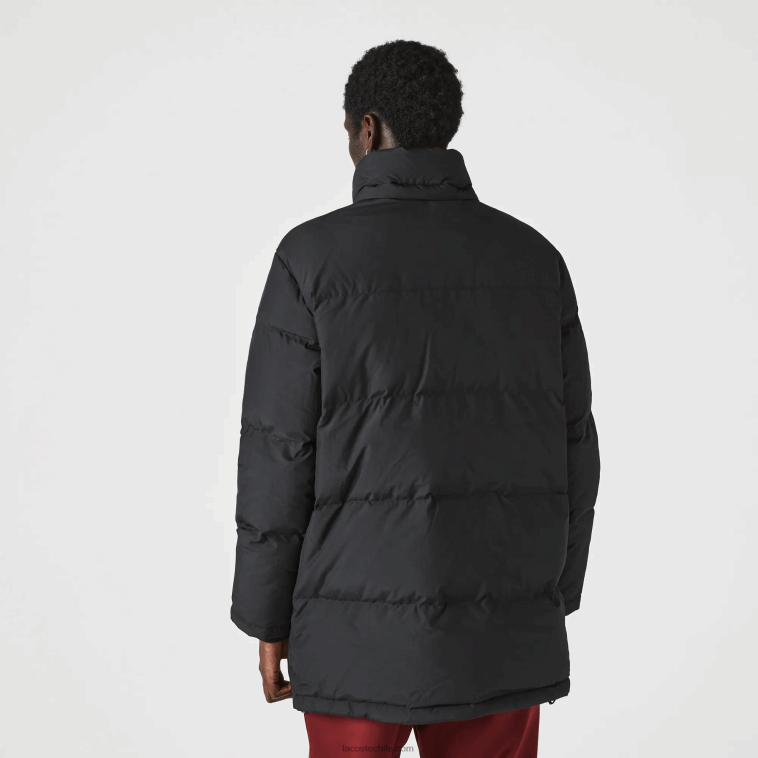 hombres Lacoste negro 031 abrigo largo acolchado con capucha removible N6XZ21317
