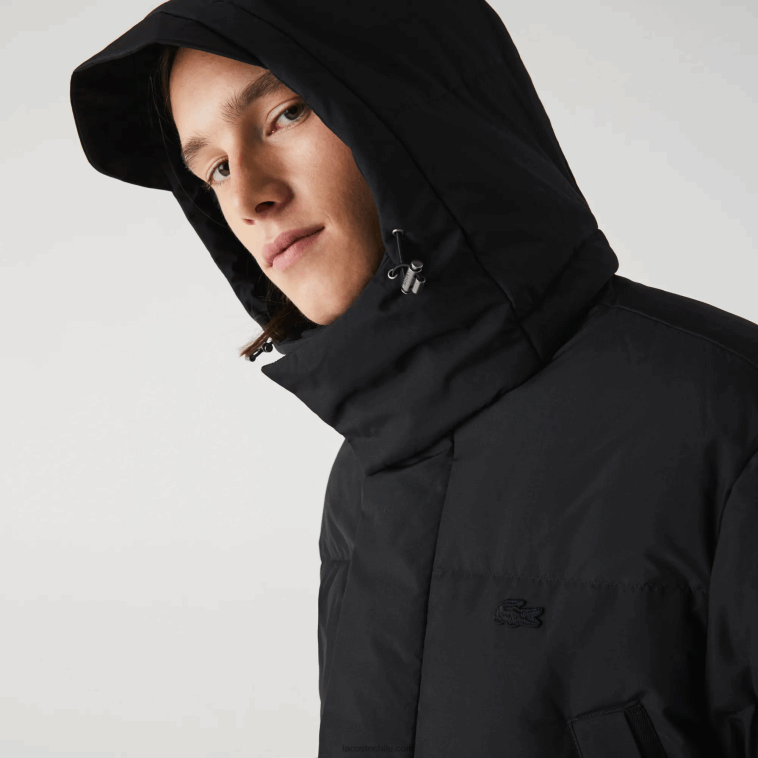 hombres Lacoste negro 031 abrigo largo acolchado con capucha removible N6XZ21317