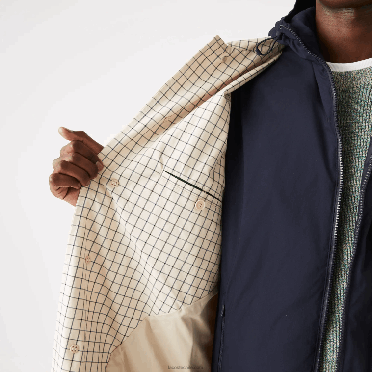 hombres Lacoste beige blanco a8m trinchera de cuadros 3 en 1 heritage N6XZ21290