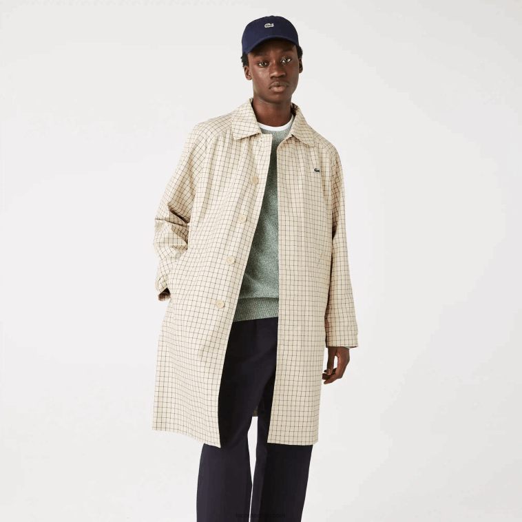 hombres Lacoste beige blanco a8m trinchera de cuadros 3 en 1 heritage N6XZ21290