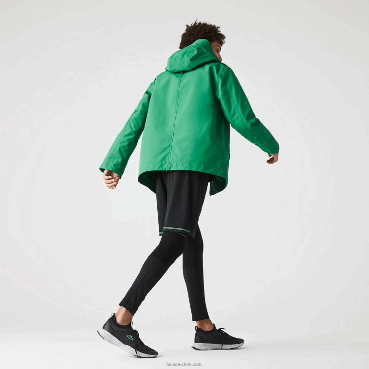 hombres Lacoste ldm verde parka corta con capucha de mezcla de algodón resistente al agua N6XZ21313