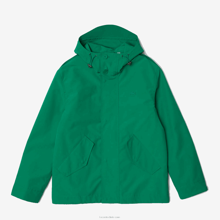 hombres Lacoste ldm verde parka corta con capucha de mezcla de algodón resistente al agua N6XZ21313