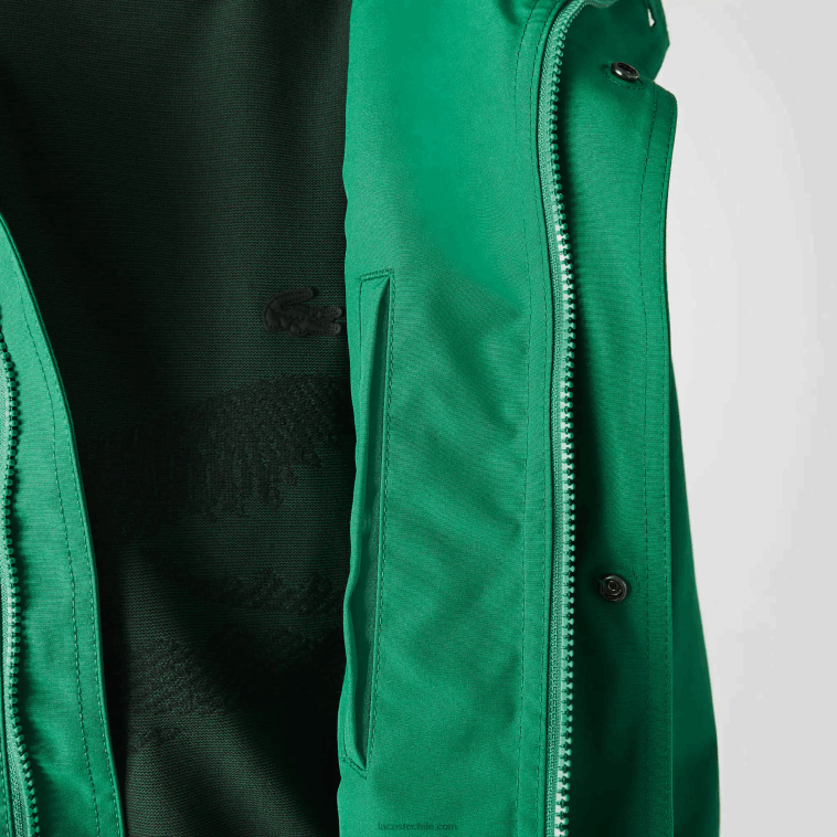 hombres Lacoste ldm verde parka corta con capucha de mezcla de algodón resistente al agua N6XZ21313