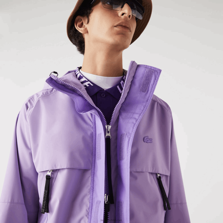 hombres Lacoste púrpura gfu parka repelente al agua N6XZ21256