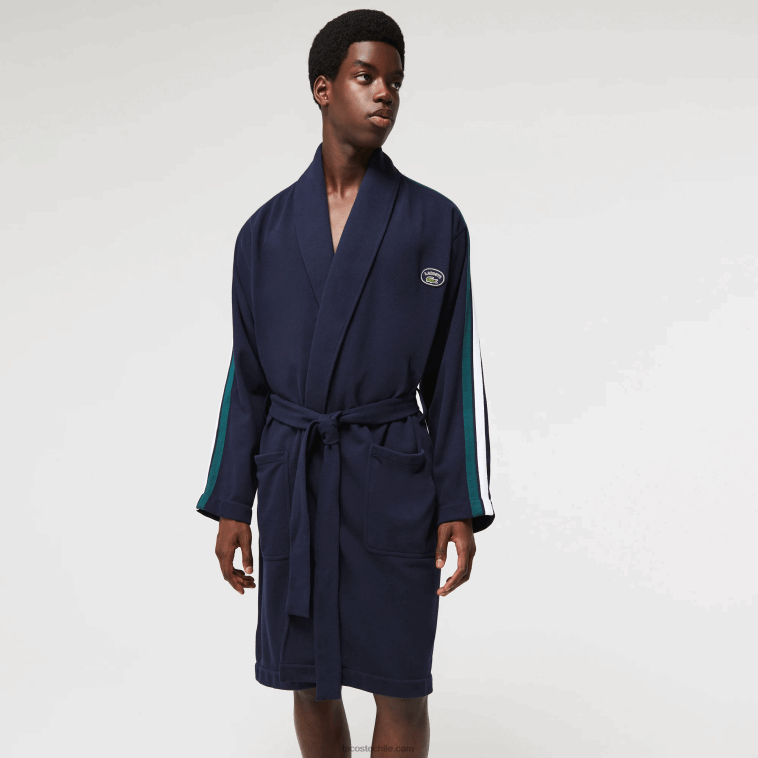 hombres Lacoste azul marino 166 bata de piqué de algodón con insignias texturizadas de inspiración deportiva N6XZ21401