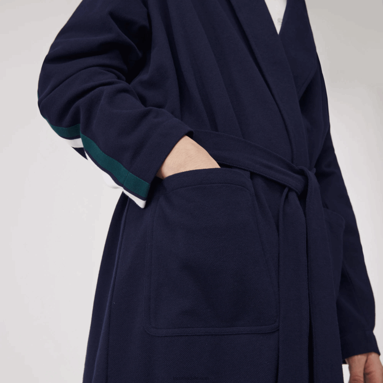 hombres Lacoste azul marino 166 bata de piqué de algodón con insignias texturizadas de inspiración deportiva N6XZ21401