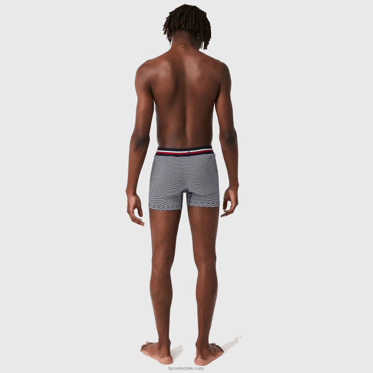 hombres Lacoste azul marino blanco 525 Pack de 3 calzoncillos bóxer largos de punto de algodón elástico N6XZ21424