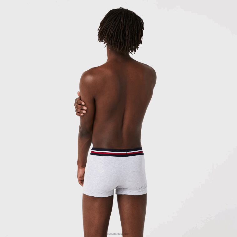 hombres Lacoste azul marino gris rojo chine w34 Pack de 3 calzoncillos icónicos con cinturilla en tres tonos N6XZ21347