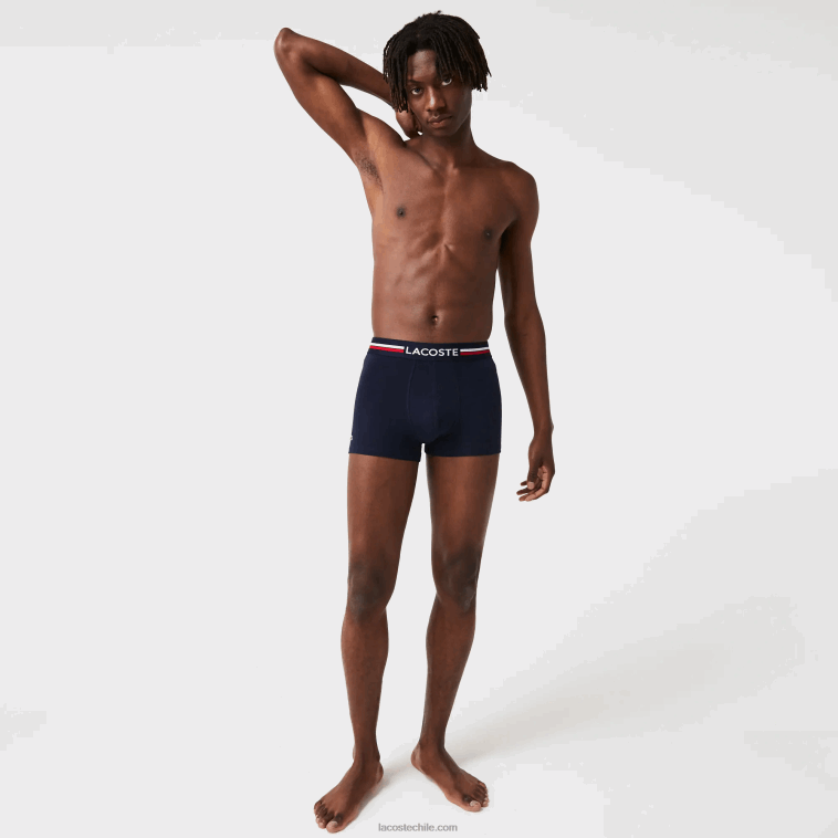 hombres Lacoste azul marino gris rojo chine w34 Pack de 3 calzoncillos icónicos con cinturilla en tres tonos N6XZ21347