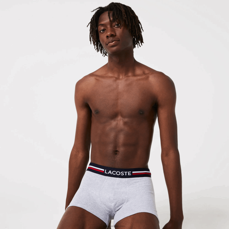 hombres Lacoste azul marino gris rojo chine w34 Pack de 3 calzoncillos icónicos con cinturilla en tres tonos N6XZ21347