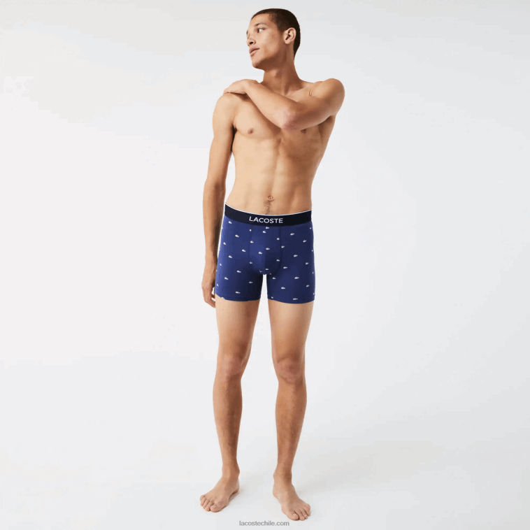 hombres Lacoste azul marino gris rojo chine w3t Pack de 3 calzoncillos bóxer largos de algodón elástico con cintura de la marca N6XZ21428 hombres Lacoste azul marino gris rojo chine w3t Pack de 3 calzoncillos bóxer largos de algodón elástico con cintura de la marca N6XZ21428