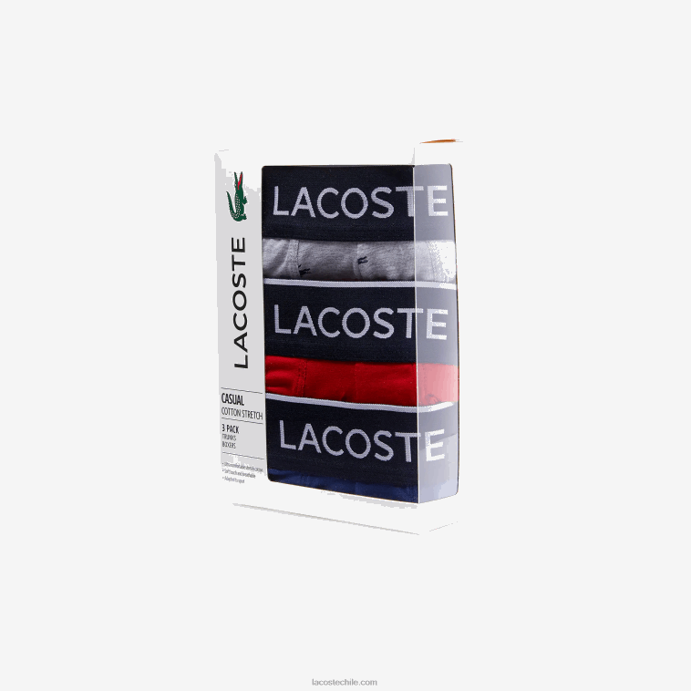 hombres Lacoste azul marino gris rojo chine w3t calzoncillos bóxer casuales de la firma, paquete de 3 N6XZ21327