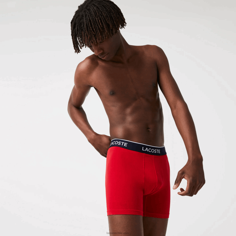 hombres Lacoste azul marino rojo azul marino w64 Pack de 3 calzoncillos bóxer largos de algodón elástico N6XZ21404