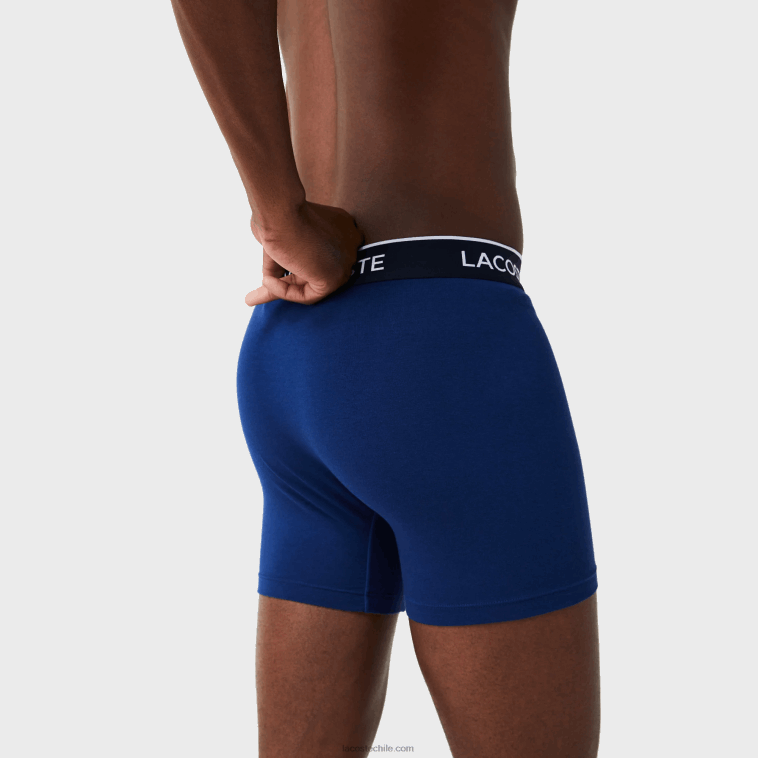 hombres Lacoste azul marino rojo azul marino w64 Pack de 3 calzoncillos bóxer largos de algodón elástico N6XZ21404
