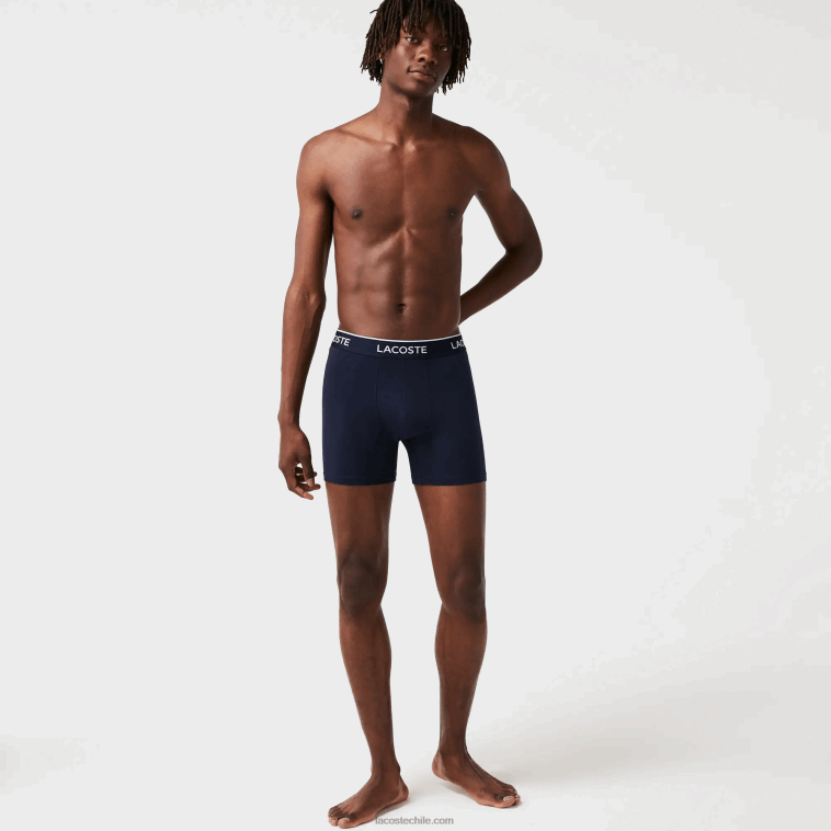 hombres Lacoste azul marino rojo azul marino w64 Pack de 3 calzoncillos bóxer largos de algodón elástico N6XZ21404