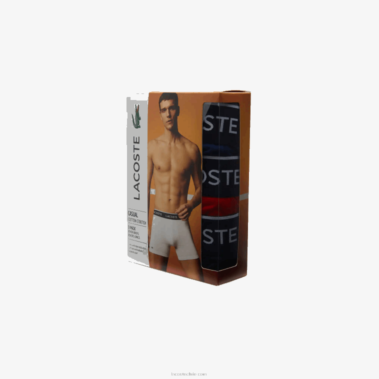 hombres Lacoste azul marino rojo azul marino w64 Pack de 3 calzoncillos bóxer largos de algodón elástico N6XZ21404