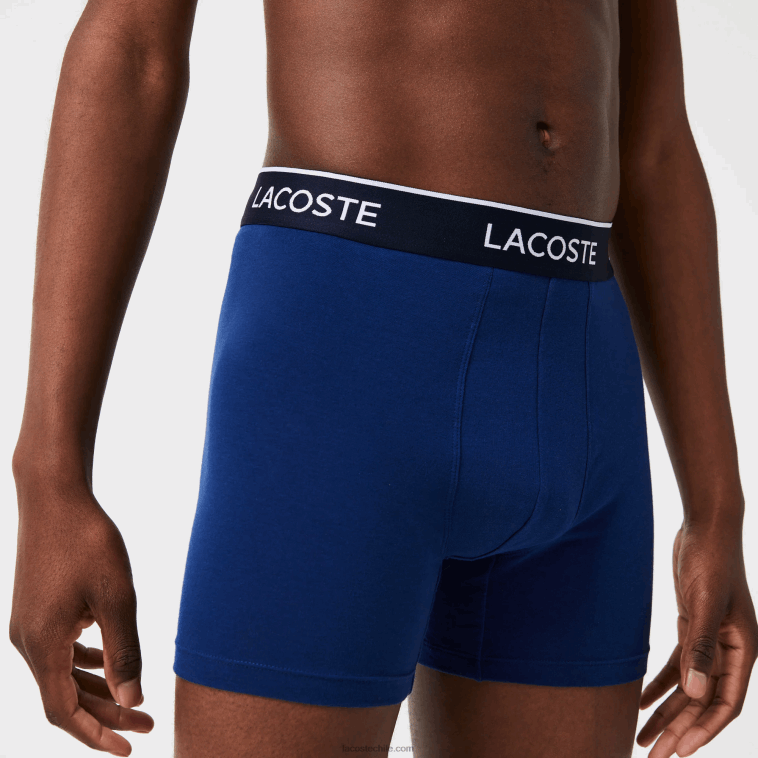 hombres Lacoste azul marino rojo azul marino w64 Pack de 3 calzoncillos bóxer largos de algodón elástico N6XZ21404