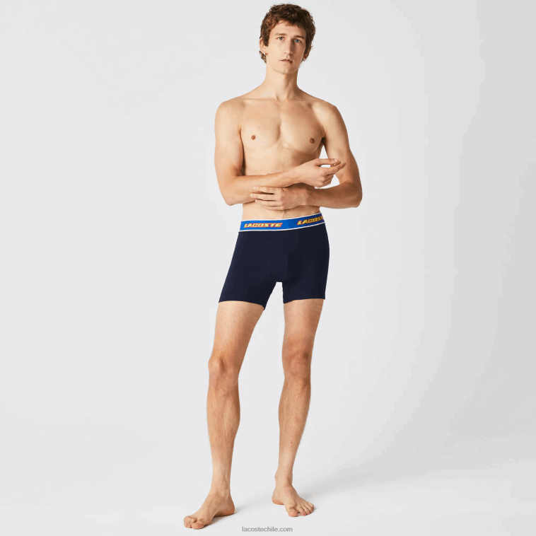 hombres Lacoste azul marino rojo blanco azul lnz Pack de 3 calzoncillos bóxer con cintura en contraste N6XZ21565