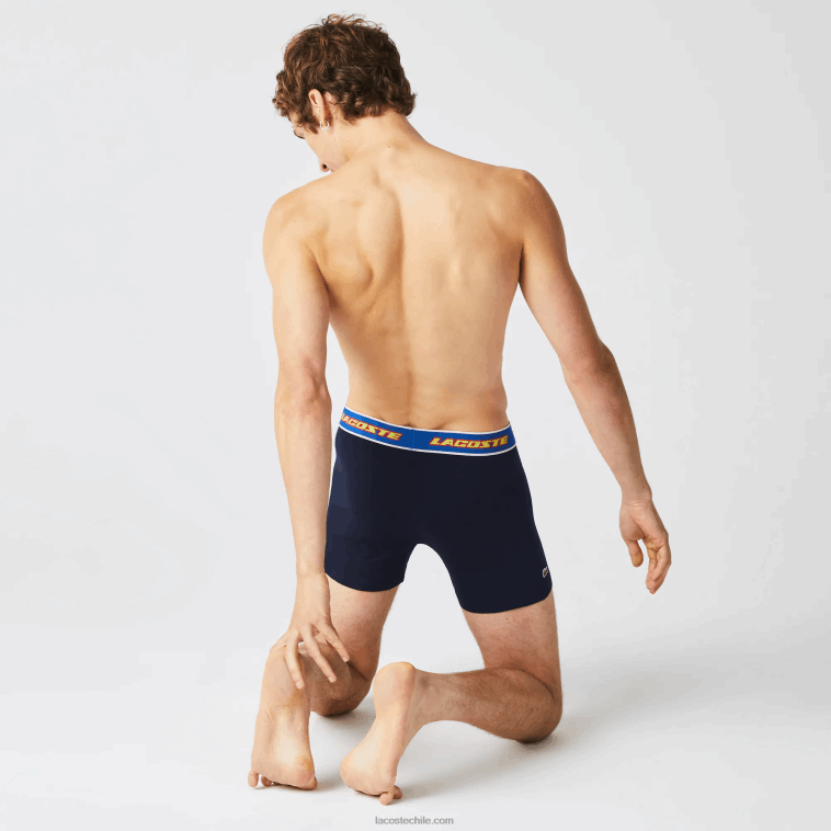 hombres Lacoste azul marino rojo blanco azul lnz Pack de 3 calzoncillos bóxer con cintura en contraste N6XZ21565
