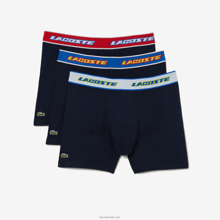 hombres Lacoste azul marino rojo blanco azul lnz Pack de 3 calzoncillos bóxer con cintura en contraste N6XZ21565