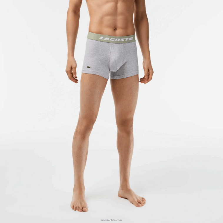 hombres Lacoste caqui verde gris lomo gc9 Pack de 3 calzoncillos con cintura en contraste N6XZ2467