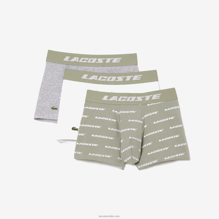 hombres Lacoste caqui verde gris lomo gc9 Pack de 3 calzoncillos con cintura en contraste N6XZ2467