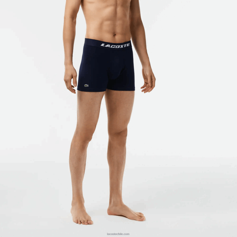 hombres Lacoste gris chino azul marino 9zu Pack de 3 bóxers de punto con logo estampado N6XZ2446