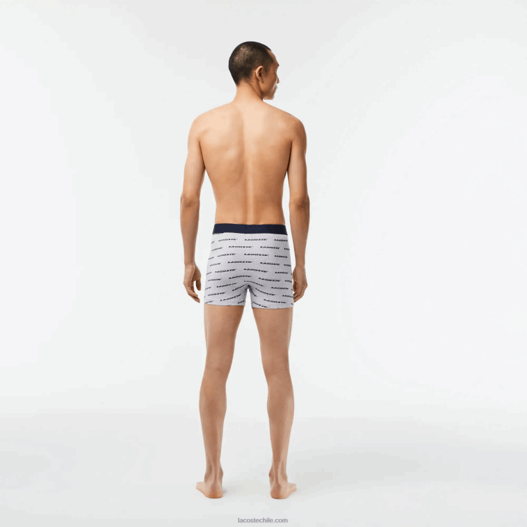 hombres Lacoste gris chino azul marino 9zu Pack de 3 bóxers de punto con logo estampado N6XZ2446