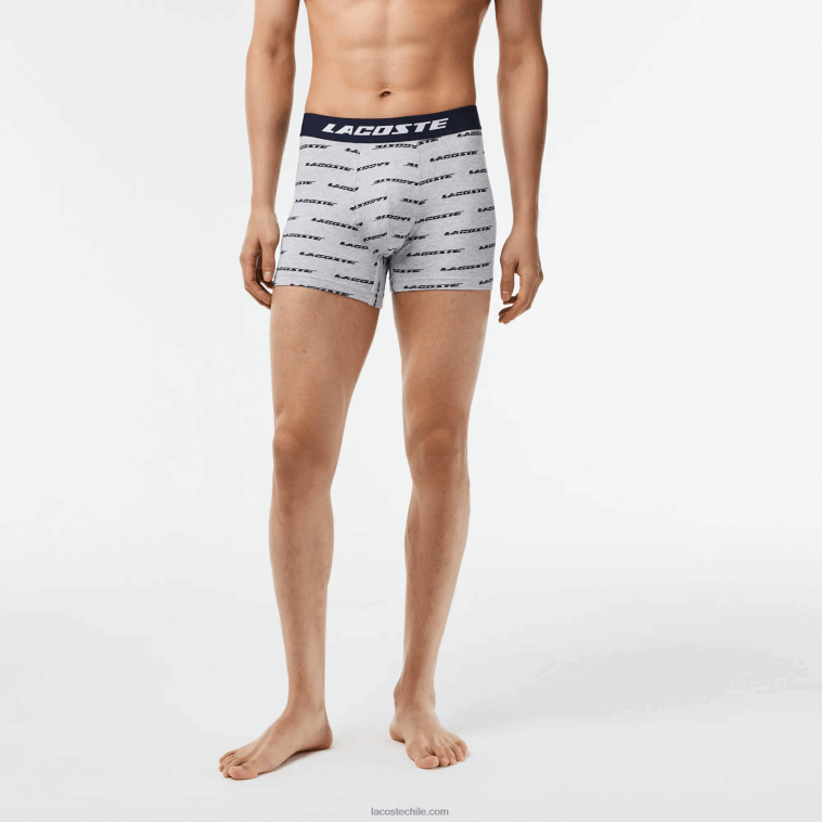 hombres Lacoste gris chino azul marino 9zu Pack de 3 bóxers de punto con logo estampado N6XZ2446