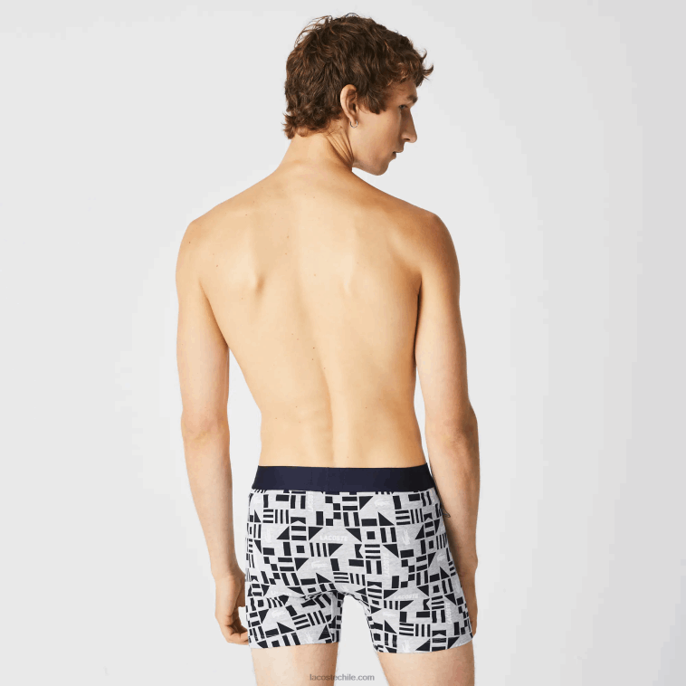 hombres Lacoste gris chino azul marino blanco 5kc pack de 3 calzoncillos bóxer con estampado náutico N6XZ21524
