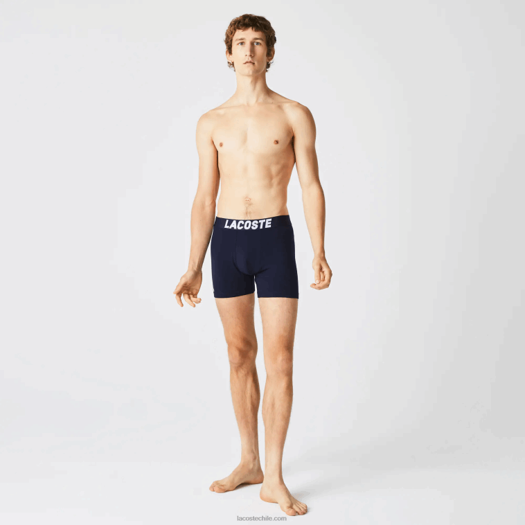 hombres Lacoste gris chino azul marino blanco 5kc pack de 3 calzoncillos bóxer con estampado náutico N6XZ21524