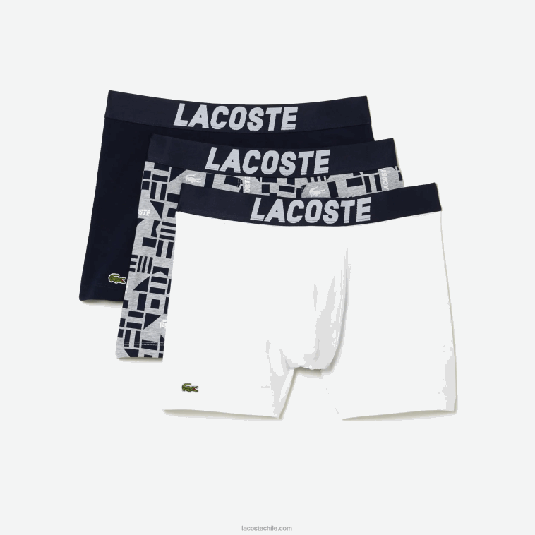 hombres Lacoste gris chino azul marino blanco 5kc pack de 3 calzoncillos bóxer con estampado náutico N6XZ21524