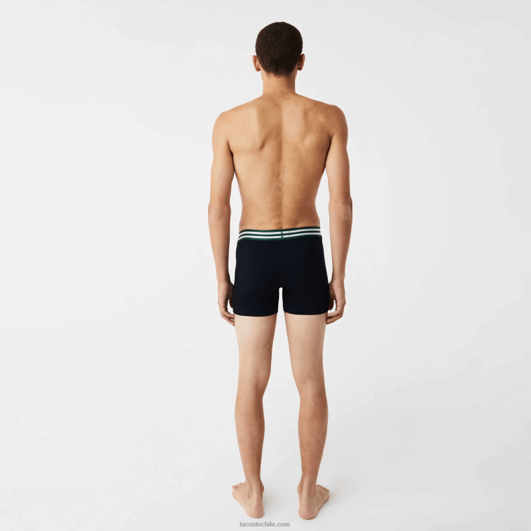 hombres Lacoste gris chino blanco azul marino tya Pack de 3 calzoncillos bóxer largos de algodón elástico con cintura a rayas N6XZ21434