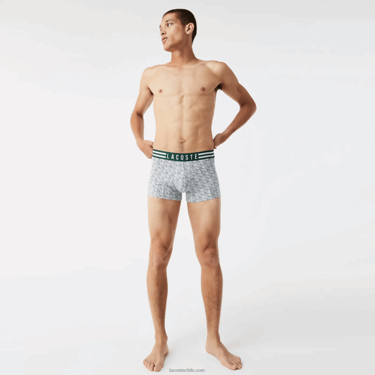 hombres Lacoste gris chino blanco azul marino tya Pack de 3 calzoncillos de algodón elástico con cintura a rayas N6XZ21396