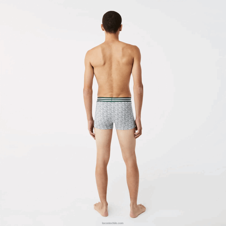 hombres Lacoste gris chino blanco azul marino tya Pack de 3 calzoncillos de algodón elástico con cintura a rayas N6XZ21396