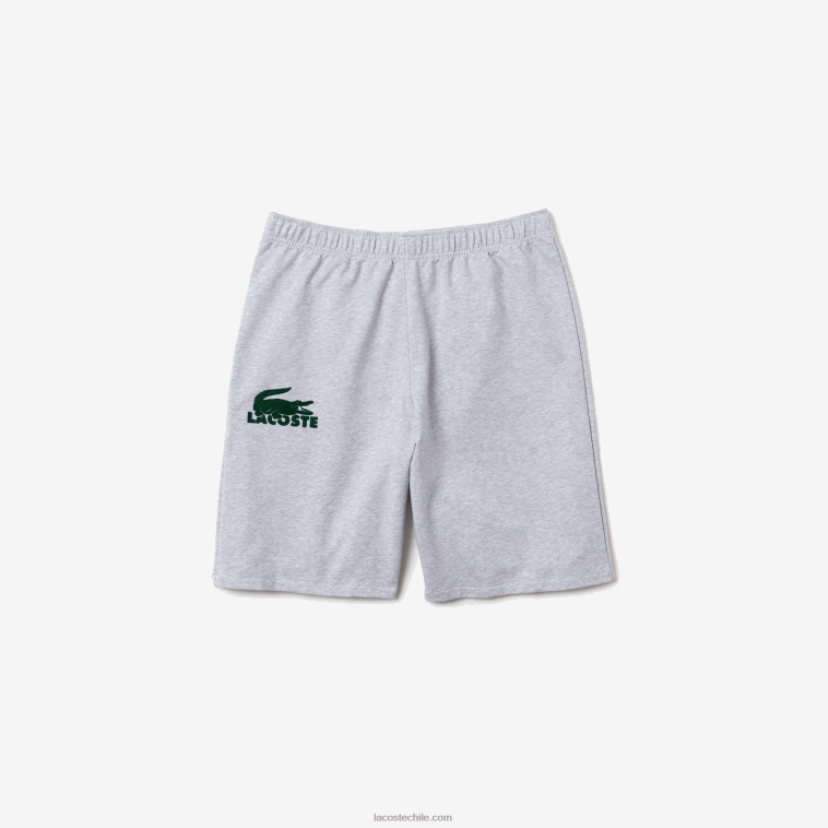 hombres Lacoste gris chino verde y9k shorts de salón de felpa de algodón con cocodrilo aterciopelado N6XZ21479